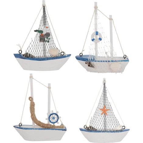 4 voiliers en bois - Décoration - Étoile de mer - Bateau méditerranéen,pour salon, table de bureau