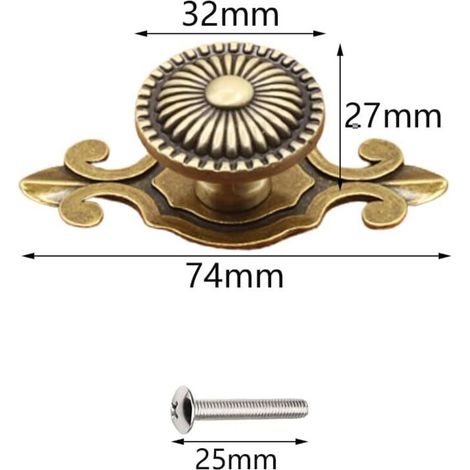 5 Pièces Boutons de Meubles Boutons de Placard Vintage Boutons de Tiroir Bouton de Porte Poignée de Meuble Ancien Bouton D'armoire Rond Boutons de Commode avec Vis (1/3)