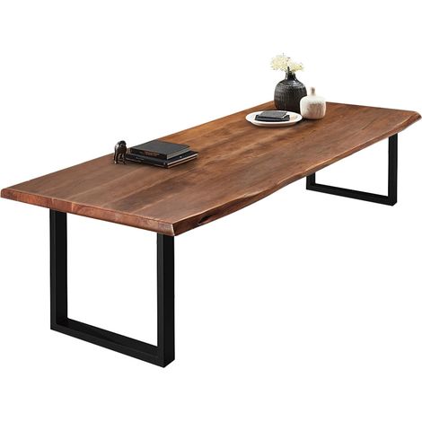 Esstisch Baumkante massiv Akazie nussbaumfarben 280 x 110 schwarz VALIN (1/5)