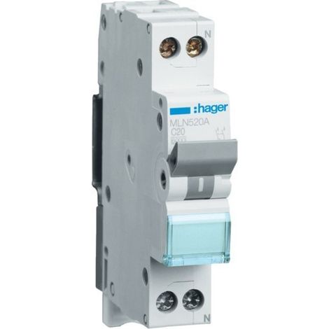 HAGER MLN520A  Disjoncteur 1P+N 20A courbe-C 6kA 1 module