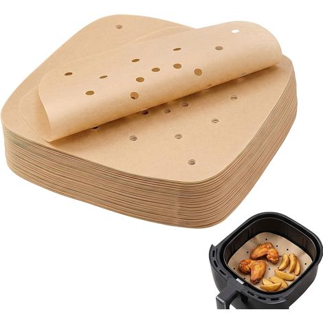 Papier Cuisson Air Fryer 21,5x21,5 cm, 50 Feuilles Carrées en Papier Sulfurisé Naturel, Antiadhésif et Résistant à la Chaleur, Accessoire pour Friteuse sans Huile (1/5)