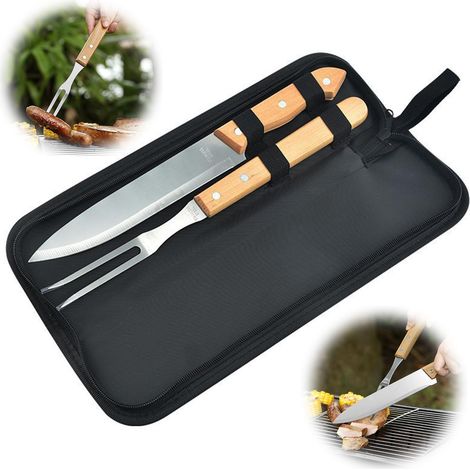 Ensemble d'ustensiles pour barbecue – Accessoires de grillade en acier inoxydable pour extérieur – Set avec fourchette et couteau à viande – Idée cadeau pour hommes (Set de 2 pièces) (1/5)