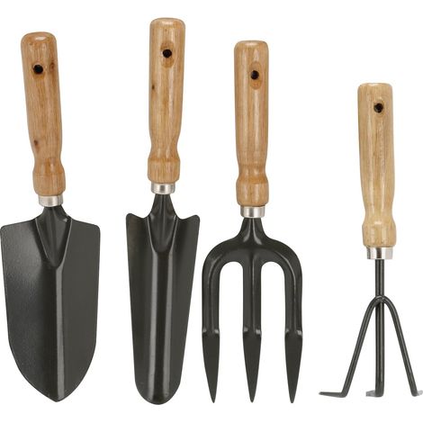 90051 Kit Outils de Jardinage 4 Pièces – Ensemble Balcon et Petites Surfaces – Pelle à Terreau Transplantoir Râteau à Fleurs Fourche – Jardinage Maison (1/3)