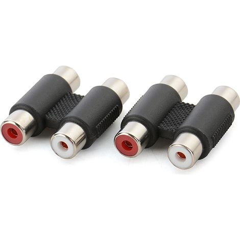 Right-angle AV female-female extension connector, 2-wire red and white RCA audio/video cable adapter, RCA plug. (1/5)