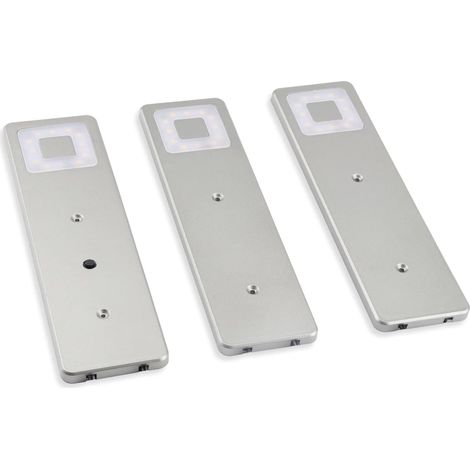 set de 3 spots à LED pour meubles de cuisine 12V 2Wx3 400lm 4000K blanc chaud design plat et moderne lampe de cuisine à LED avec interrupteur dans un boîtier argenté (1/5)