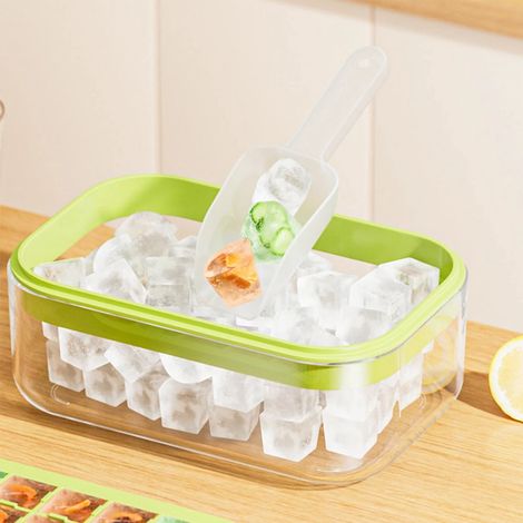 Moule À Glace - Bac À Glace Avec Couvercle Et Boîte De Rangement - 28 Logements - Plastique Alimentaire ABS+PET+PP - Jaune Ou Vert - 1 Pièce (1/5)