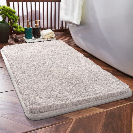 Schlichte, einfache, saugfähige und rutschfeste Badezimmer-Fußmatte mit Kreuzmuster aus dicken Fasern (grau, unmarkiert, 50 x 80 cm) (1/5)