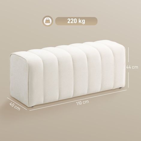 Banc de chambre moderne, banquette capitonnée en bois massif, charge max 220 kg, repose-pieds, blanc cassé (1/5)