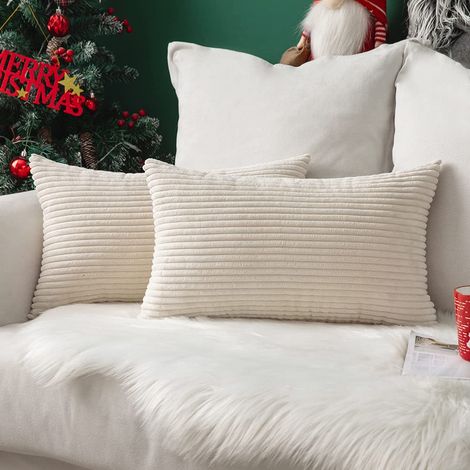Lot de 2 Decorative Housses de Coussin Decoratif Canapé Taie d'oreiller Beige Douce pour Maison Salon Chambre Lit Bureau 30x50CM en Velours Côtelé (1/5)