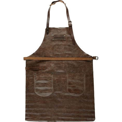 Feuermeister Lederschürze Grillschürze in Antikleder Farbe Cognac mit Taschen Größe 2 (1/4)