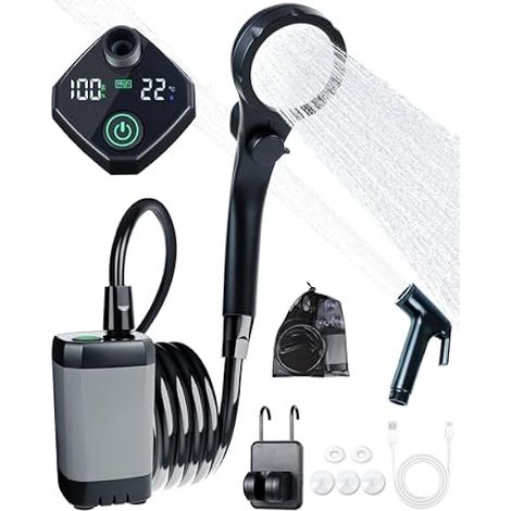 Douche Portable - Pompe Électrique 6000 mAh - Affichage Numérique Température/Batterie - Pour Camping, Plage, Randonnée, Bain Animal - Kit Complet ×1 (1/3)