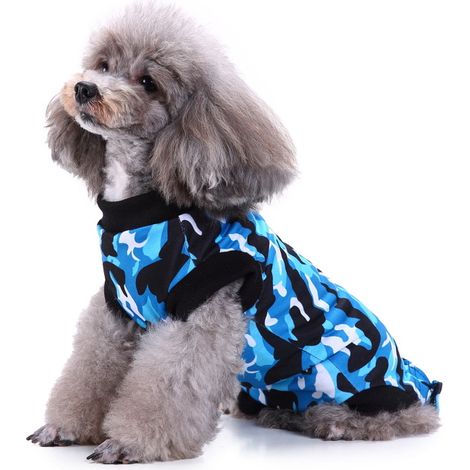Vêtements chirurgicaux de réadaptation pour chiots, vêtements chirurgicaux de réadaptation pour animaux de compagnie vêtements de soins des blessures (camouflage bleu, m) (1/5)