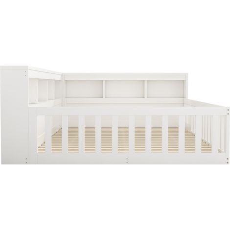 Lit banquette 140 x 190 cm avec rangement et port USB blanc HOMVRA (1/5)