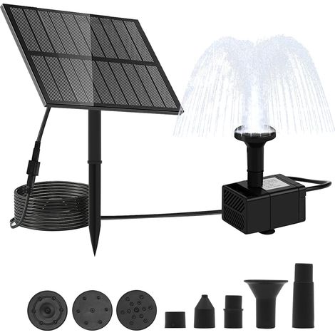 Fontaine solaire d'extérieur - Fontaine solaire pour extérieur avec filtre - Pompe solaire pour fontaine avec 6 buses pour colibri, bassin, piscine (1/5)