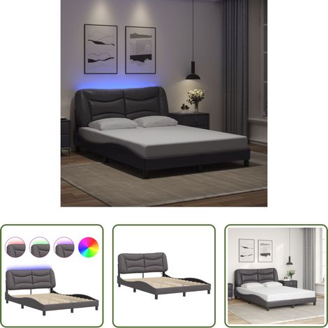 LED-Leuchten - Bettgestell mit LED ohne Matratze "Hvar" Grau 120x200 cm (1/5)