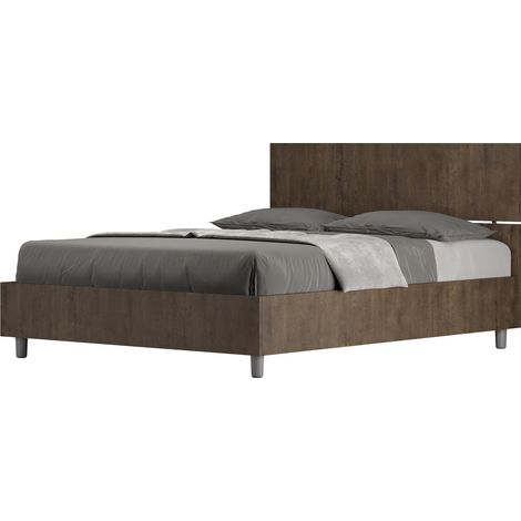 Letto Matrimoniale Francese 140x200 cm con Rete e Contenitore Testata Dritta Demas Noce (1/5)