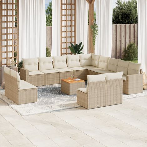 Set Divani da Giardino 14pz con Cuscini in Polyrattan Beige vidaXL (1/3)
