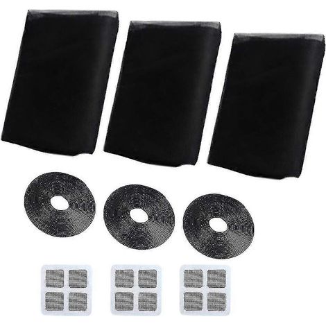 Moustiquaires de fenêtre, lot de 3 pièces 150 cm x 200 cm, protection anti-insectes pour fenêtre, kit de protection anti-moustiques (noir) (1/4)