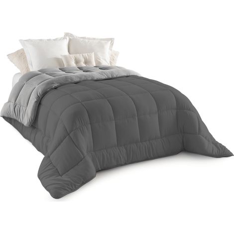 Couette 200x200 CM ZOE polaire biface gris et gris 400 gr (1/5)