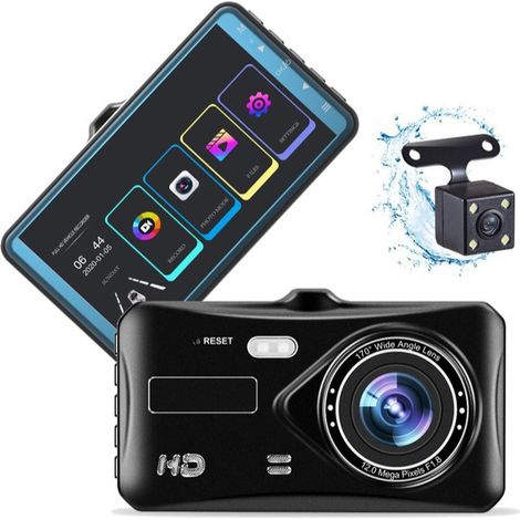 Caméra double pour voiture - Avant et arrière - Full HD - Mode parking - Objectif grand angle 170° (Carte mémoire 32 Go incluse) (1/3)
