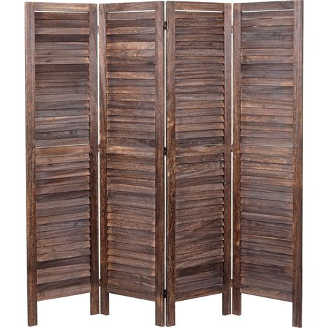 Paravent HWC-G30, cloison de séparation, pare-vue, brise-vue, style shabby chic, 170x160cm - marron (1/5)