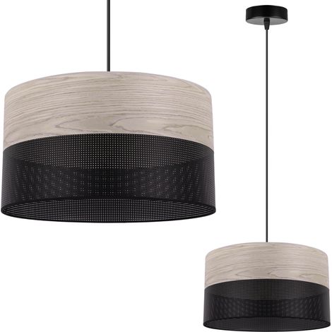 LAMPE SUSPENDU SIMPLE ABAT-JOUR PLACAGE CHÊNE BLANCHI 30CM (1/5)