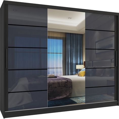 Schiebeschrank Belini 232 cm Mit Schubladen mit Spiegel grau stahlglänzend Hersteller (1/4)