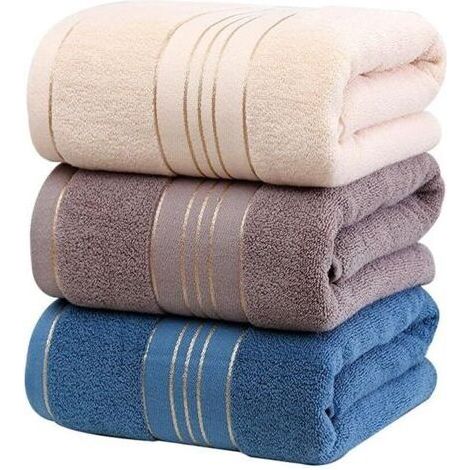 BUNTHAUS Ahlsen – Serviette de bain en coton biologique 73x32cm – Douceur luxueuse et très absorbante – Pour douche, natation, salle de bain, voyage – Bleu, gris, beige - 73cm32cm
