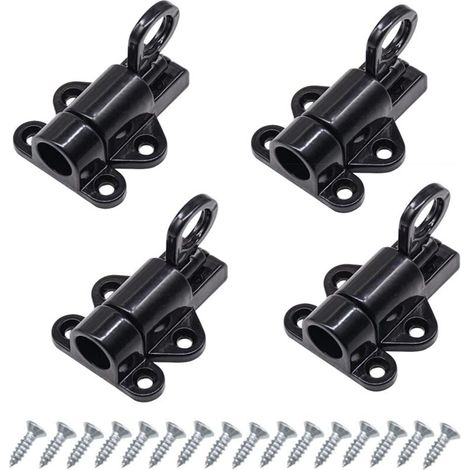 Lot de 4 loquets de porte automatiques, verrous de porte extérieurs, verrous de fenêtre, boulons de verrouillage à ressort, vis à bande en aluminium noir (1/5)