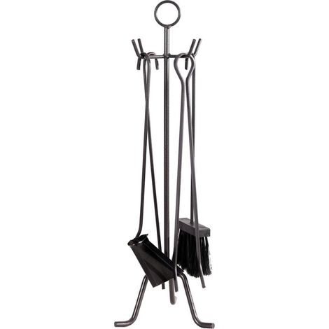Set camino 4 utensili nero Primo con trespolo in ferro battuto