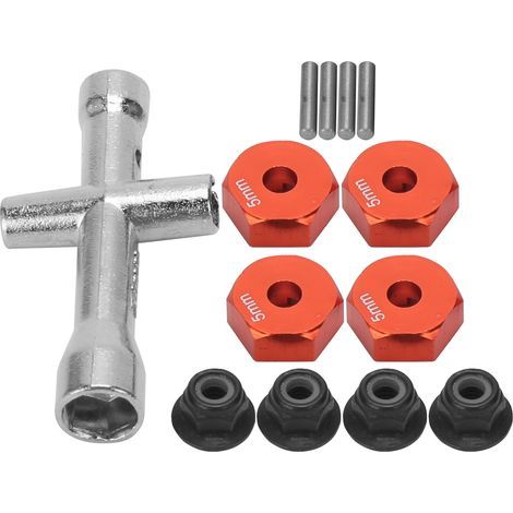Clé en croix hexagonale M4 avec adaptateur pour roue de 12 mm et épaisseur de 5 mm, écrou antidérapant pour voiture RC 1/10 (rouge) (1/5)