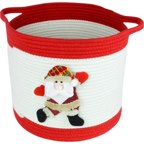 Panier cadeau, panier de rangement pour décorations de Noël avec poignée, panier cadeau pour bébé (jouets), panier en corde de coton tressée pour serviettes et couches (1/5)