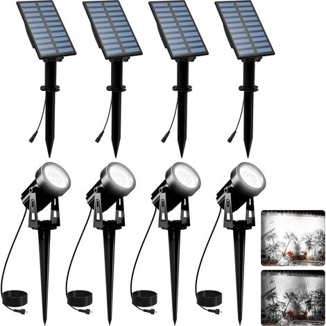 Lampe Solaire Extérieur Jardin, Spot Solaire Extérieur 2 Modes de Luminosité, IP65 Étanche, Auto ON/OFF pour Jardin Garage Entrée Clôtures Chemin, Blanc Froid, Lot de 4 (1/5)