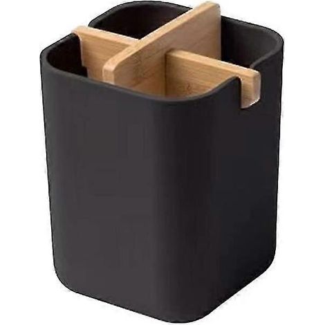 Porte-brosse à dents en bambou à 4 compartiments, gobelet de douche pour brosse à dents et dentifrice, porte-ustensiles pour la cuisine (noir A) (1/4)