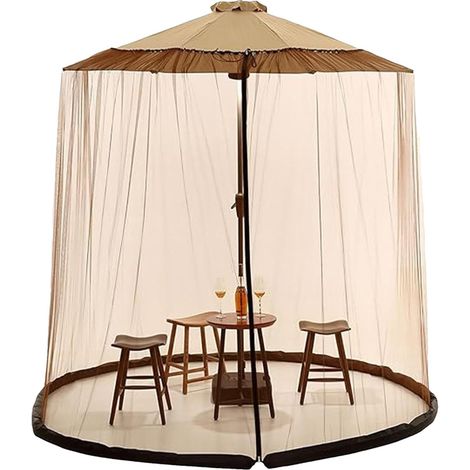 Filet de parasol - Filet anti-insectes réglable en polyester, accessoire de parasol rond pour le marché extérieur, double porte zippée, base à remplir