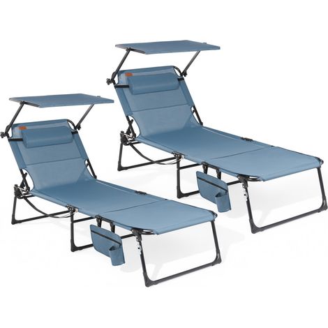 Homecall Klappstuhl 2-in-1 Sonnenliege mit Sonnendach klappbar, Strandliege, (mit Gesichtsausschnitt, Getränkehalter & Flaschenöffner, 2 St), Campingliege faltbar bis 180 kg, Gartenliege für Strand, P