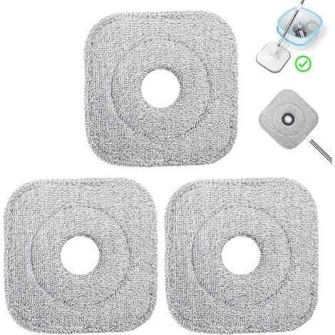 Set di 3 testine di ricambio in microfibra per mocio, panni quadrati di ricambio per mocio, assorbenti, lavabili in lavatrice, utilizzabili sia a secco che a umido. (1/5)