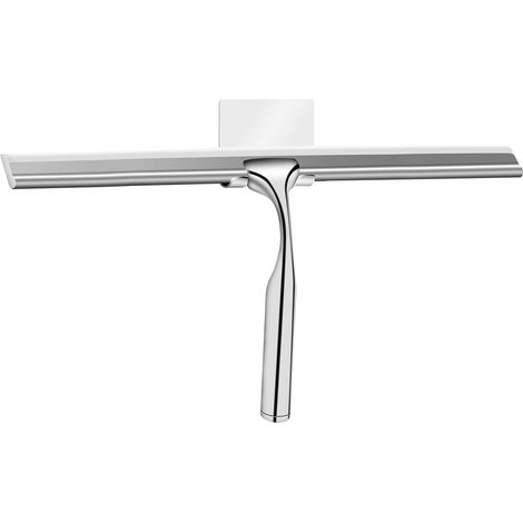 Raclette de douche inox – Avec crochet adhésif – Pour vitre, miroir, salle de bain – Nettoyage sans traces (1/5)