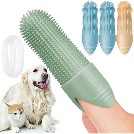 4 spazzolini da denti per cani - spazzolino da dito per la pulizia a 360° per i denti del cane - spazzolino per animali domestici in silicone alimentare - per la maggior parte delle dita - spazzolino (1/5)