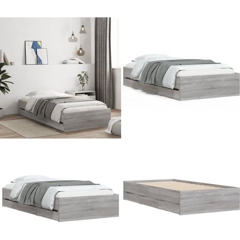 Cadre de lit avec tiroirs sans matelas sonoma gris 100x200 cm - Cadre De Lit - Lit Double - Tiroir Intégré - Lit Design - Lit Moderne - Home & Living (1/5)