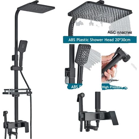 Système de douche, fonctions de douche pluie et douche à main, hauteur réglable, Noir 4Ways B (1/2)