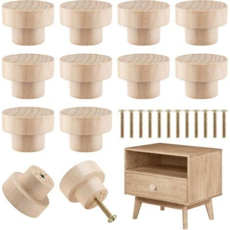 Poignée Meuble Bois 12 Pièces, Bouton de Meuble 30 x 25 mm Ronde en Boutons de Porte pour Cuisine Bouton Tiroir avec Vis pour Placards Boutons de Meuble en Bois pour Armoires (1/4)