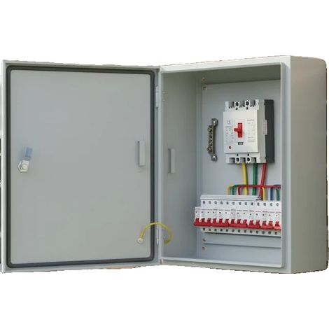 Caja de conexiones eléctricas, 50x40x20 cm, IP50-55 resistente al agua, acero laminado en frío, montaje en pared, placa base extraíble (1/5)