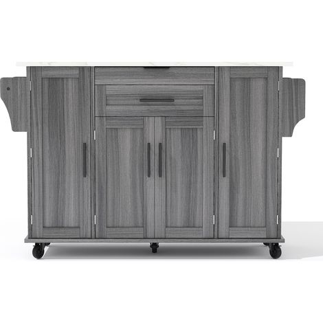 Isola cucina mobile grigia in MDF 136 x 70 x 92 cm con piano estensibile, cassetti e vani (1/5)