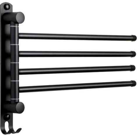 Porte-Serviettes Salle de Bain avec 4 Barres 180°Rotatives Sèche-Serviettes en Acier Inoxydable 304 34CM Porte Serviette - Noir (1/4)