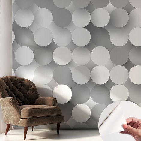 Selbstklebend Tapete - abwaschbar - Raumgestaltung Schlafzimmer Wohnzimmer Tapete Graue Kreise 250x250 cm (1/5)