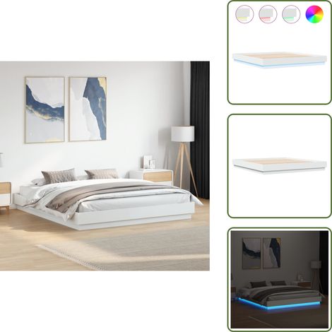 Bettgestell mit LED Weiß 180x200 cm - Bettsystem - Holzbettfundament - Doppelbett - Boxspringbett - LED Beleuchtung (1/5)