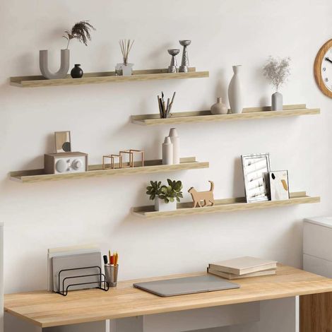 vidaXL Estantes de pared 4 unidades blanco y roble Sonoma 80x9x3 cm (1/5)
