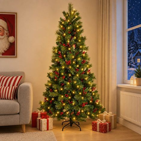 vidaXL Artificial Hinged Christmas Tree 150 cm 150 LEDs Warm White (1/5)