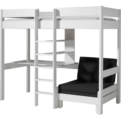SLEEPY - Lit Mezzanine Blanc 90x200cm Échelle Centrale Bureau et Fauteuil (1/5)